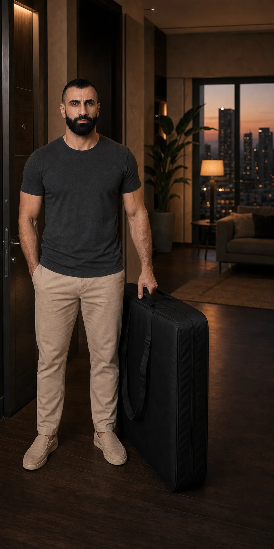 BBM therapist arriving with professional massage equipment