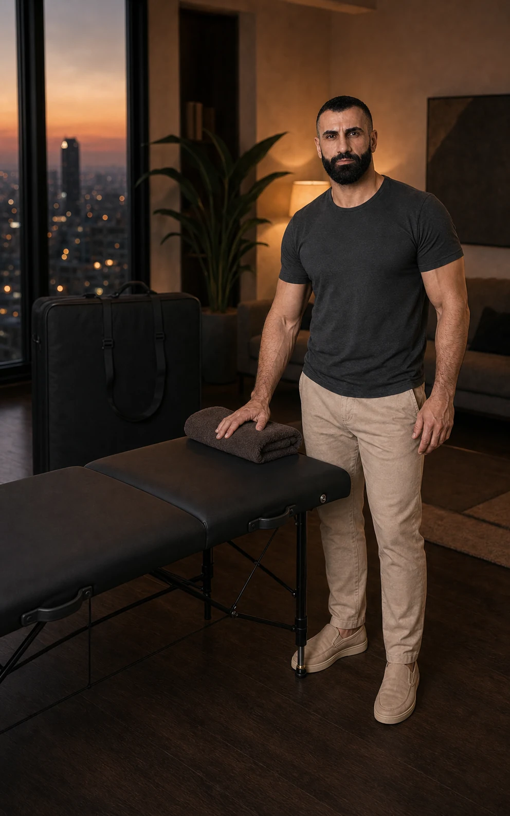 Prepared BBM massage table in a warm private treatment space